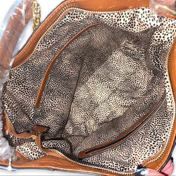 New MFK Collection By Mia K - Oday Hobo Vegan Leather Light Brown With Chain Bag - Picture 5 of 15